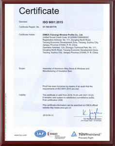 Certificat de systèmes de porte UPVC-DIMEX