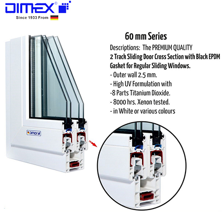 Profils de fenêtre coulissante et portes coulissantes Dimex UPVC